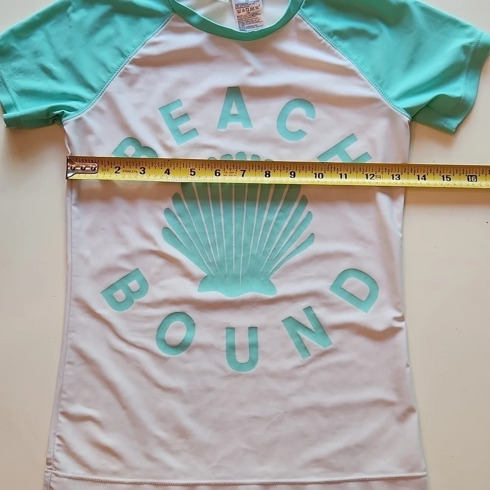Old Navy Beach Bound Seashell Rash Guard Swim Shirt White Mint Green XL